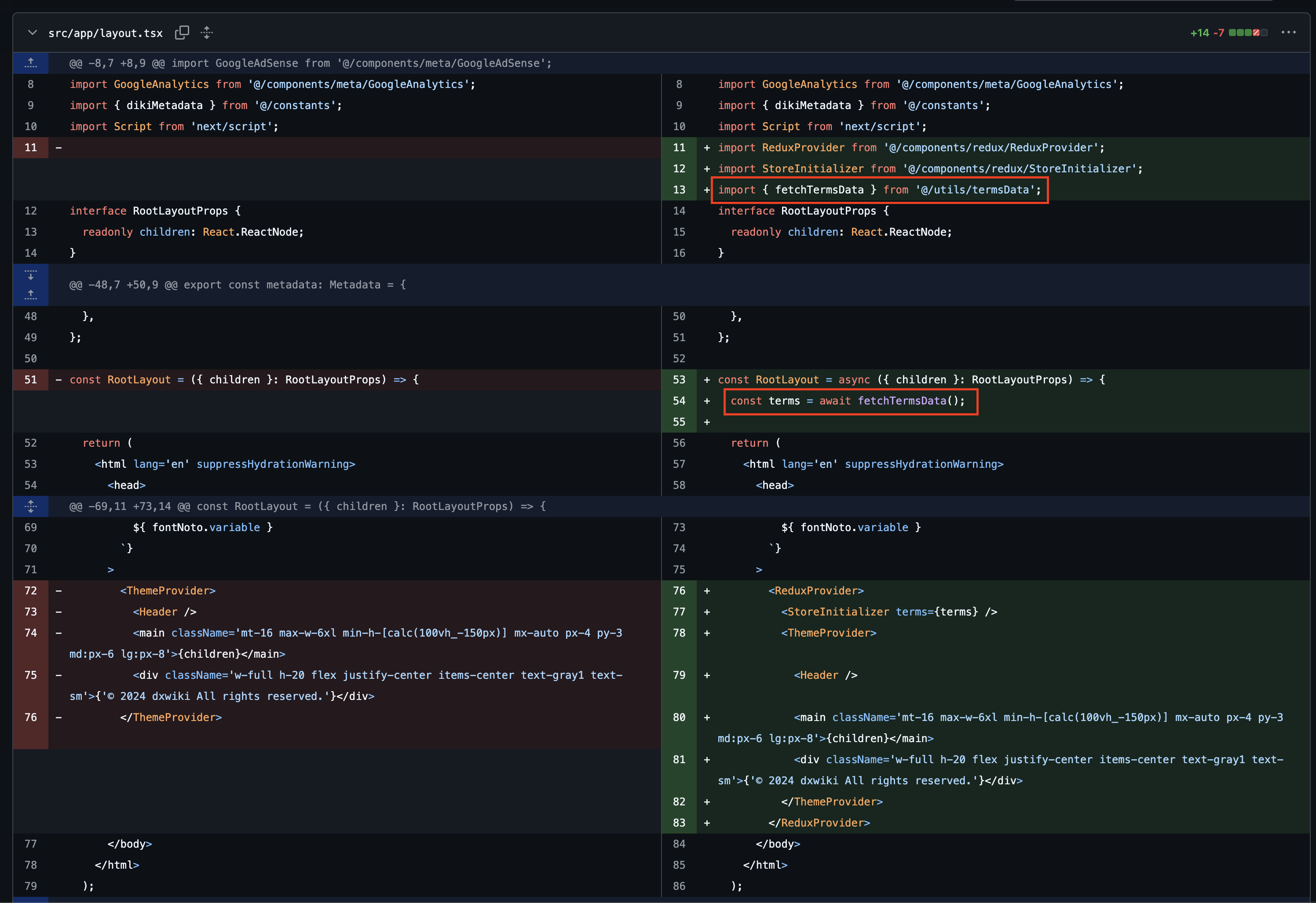 기존에는 layout 파일에서 직접 데이터를 fetching 해서 redux로 전달하는 방식